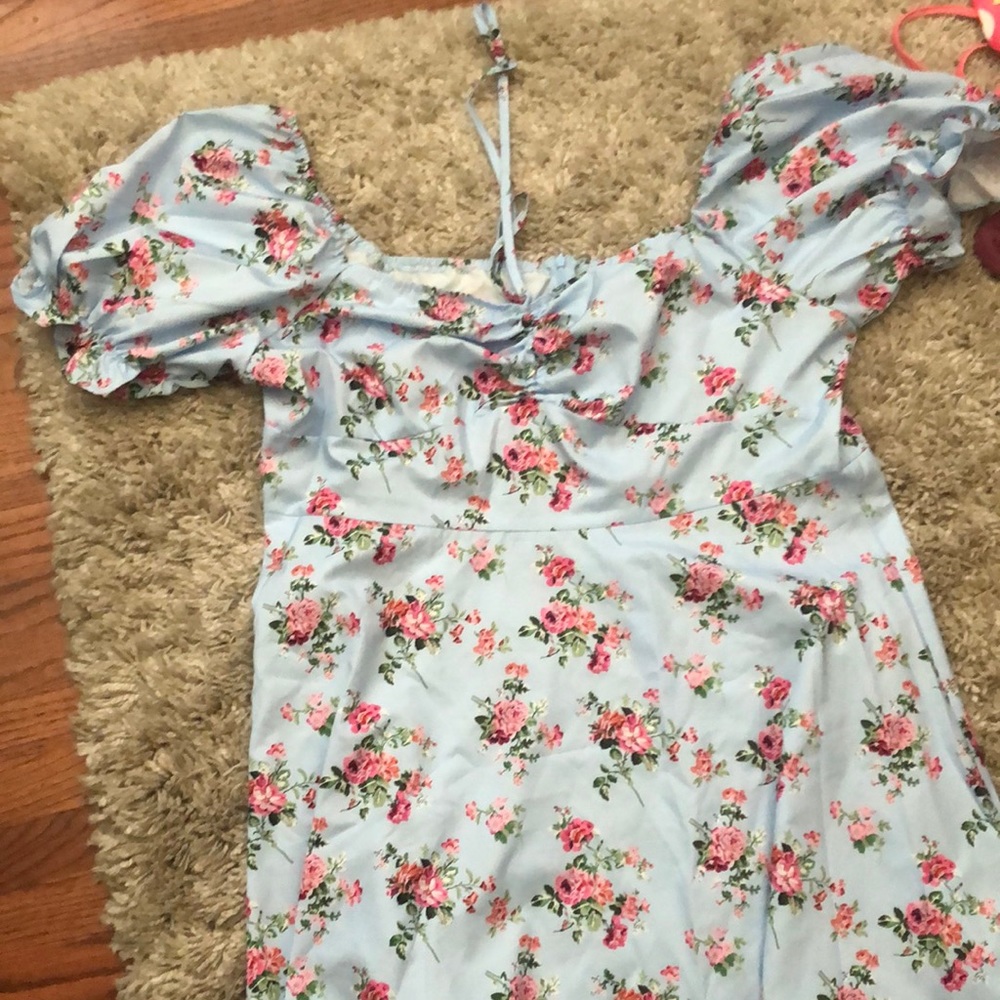 shein 2xl blue foral milkmaid dress